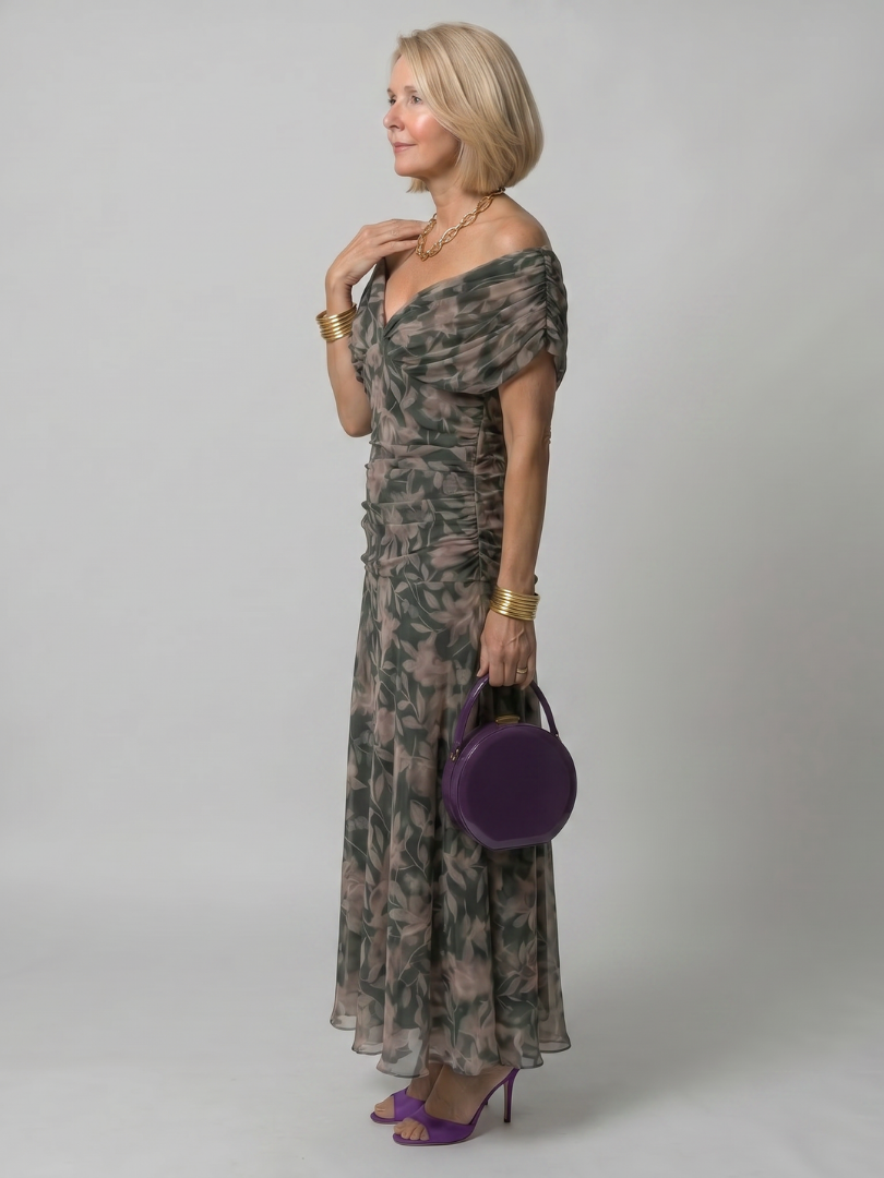 Lucienne | Robe Midi Décontractée à Épaules Dénudées