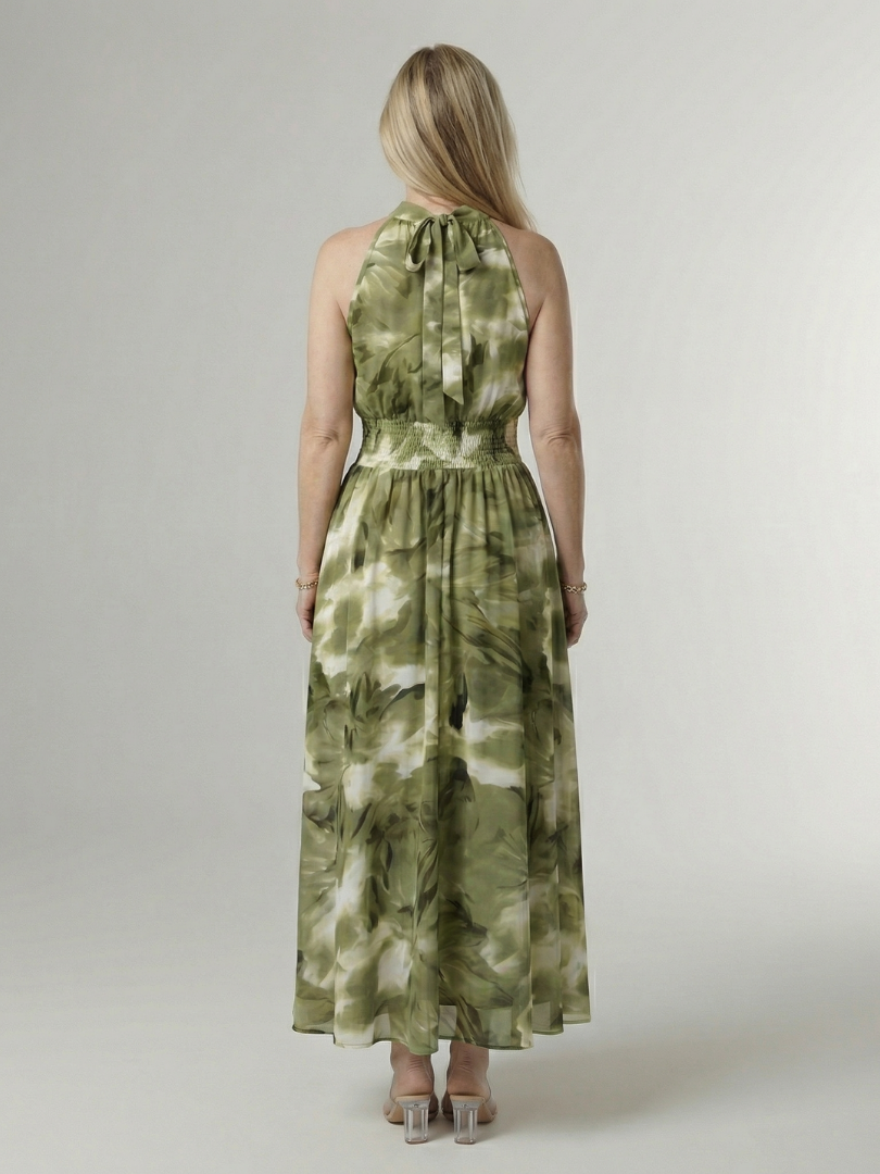 Sylvie | Robe Midi à Encolure Halter Rassemblée