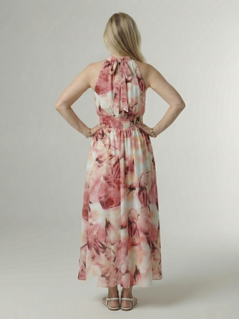 Sylvie | Robe Midi à Encolure Halter Rassemblée