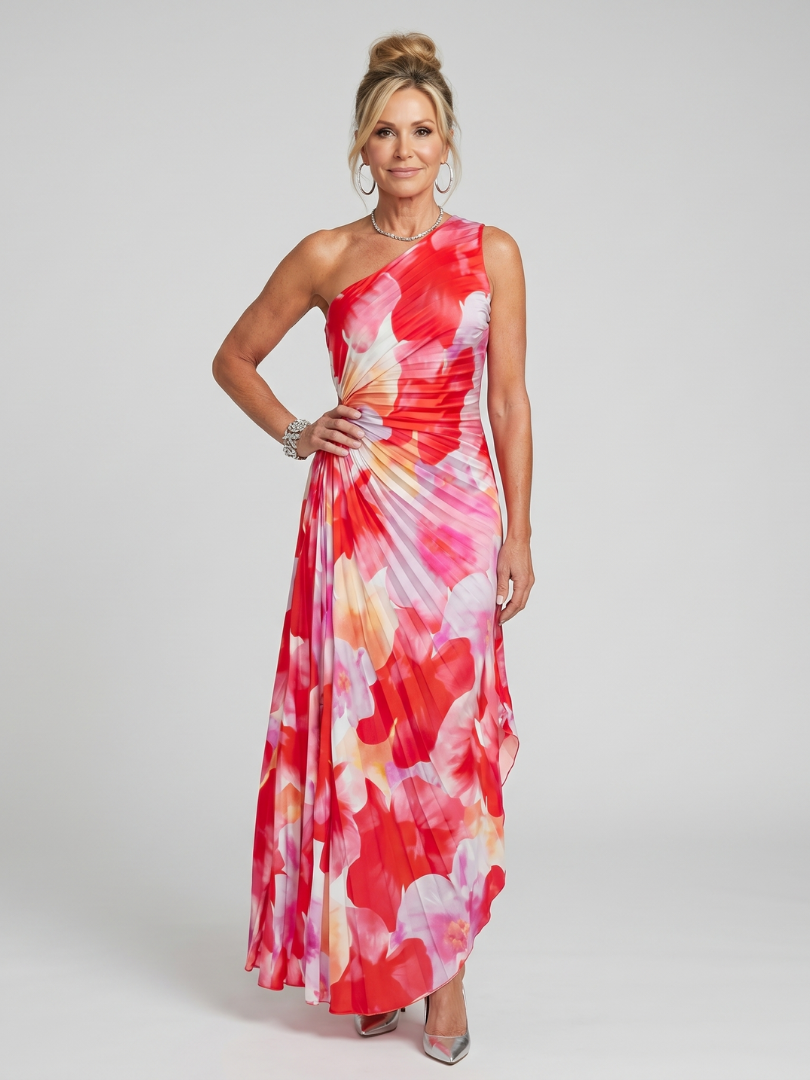 Jacqueline | Robe Midi à Buste Plissé à Une Épaule