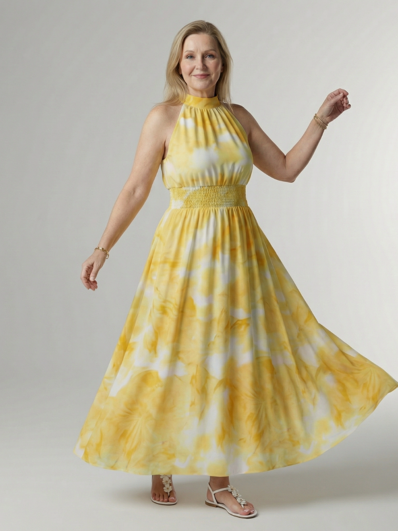 Sylvie | Robe Midi à Encolure Halter Rassemblée