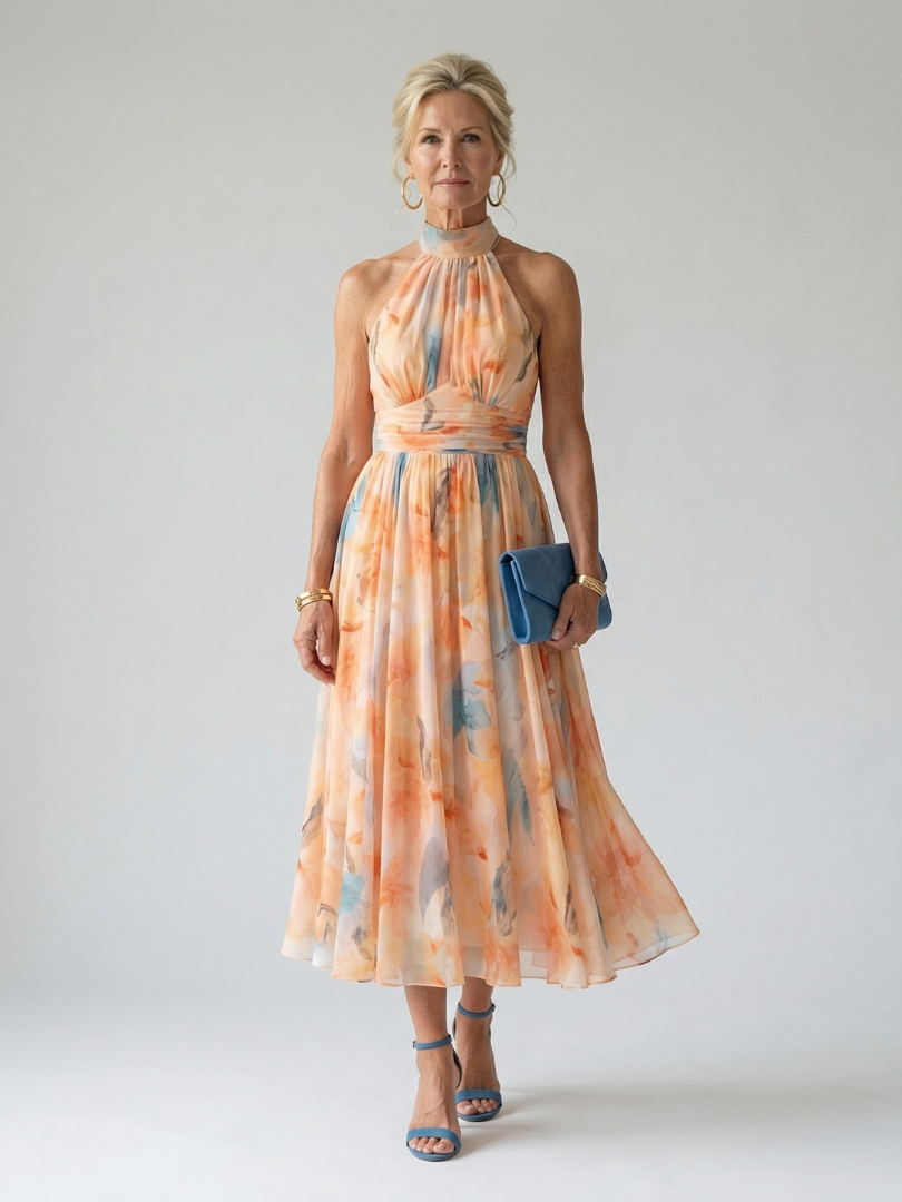 Hélène | Robe Midi Halter Douce