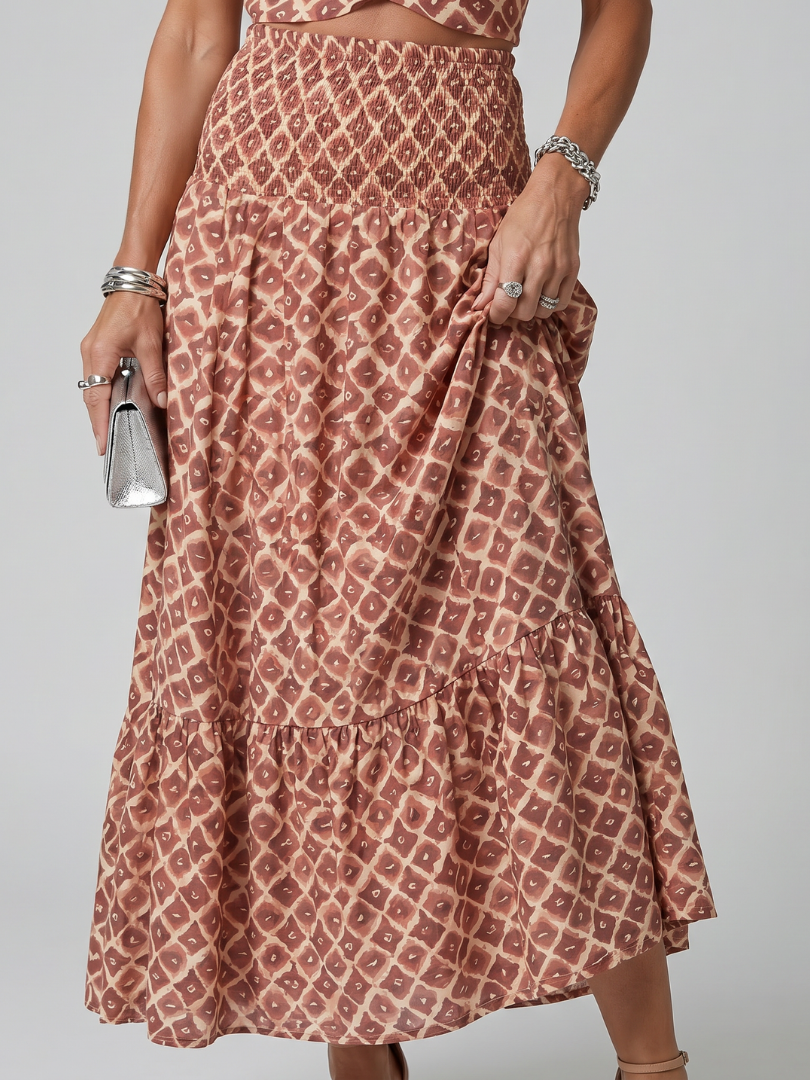 Véronique | Robe midi à imprimé géométrique et col croisé
