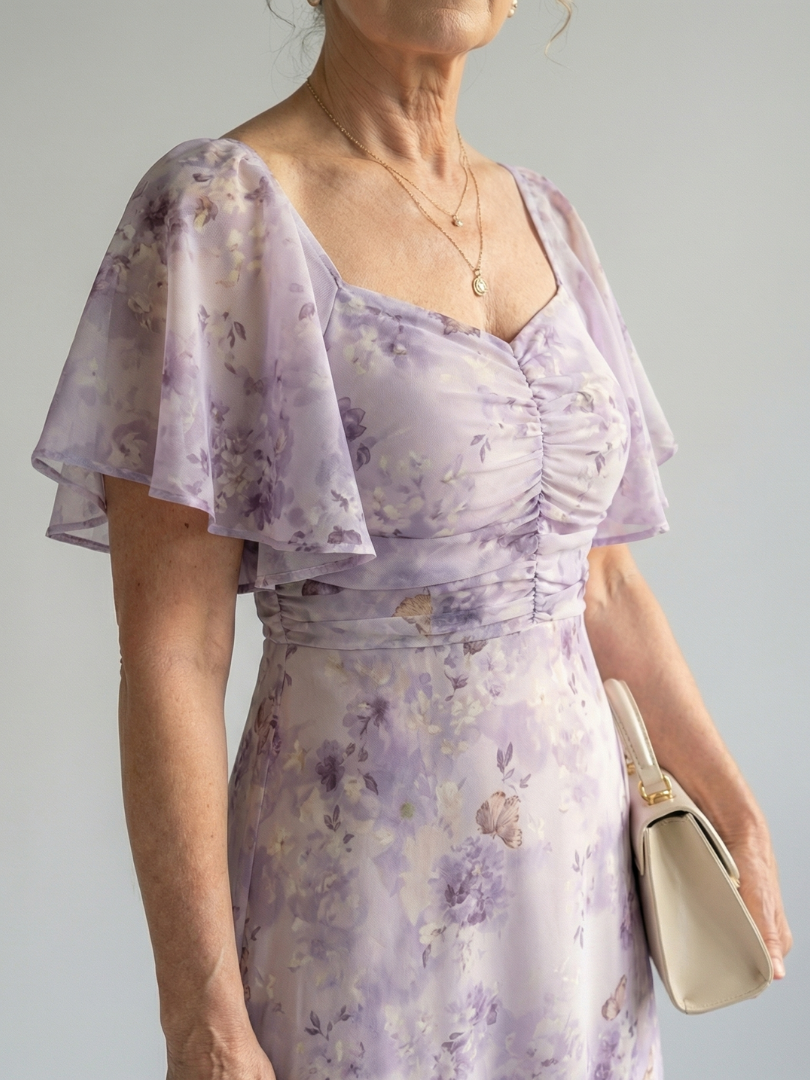 Martine | Robe Midi à Manches Volantes