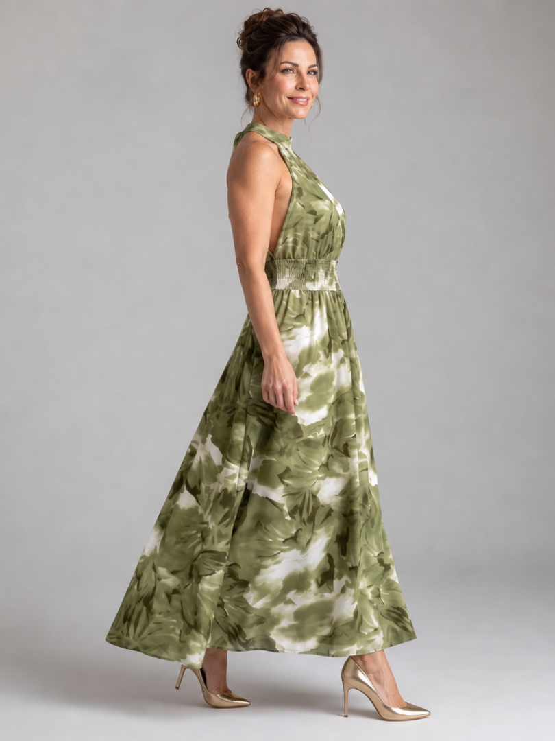 Colette | Robe Midi à Taille Froncée Imprimé Abstrait
