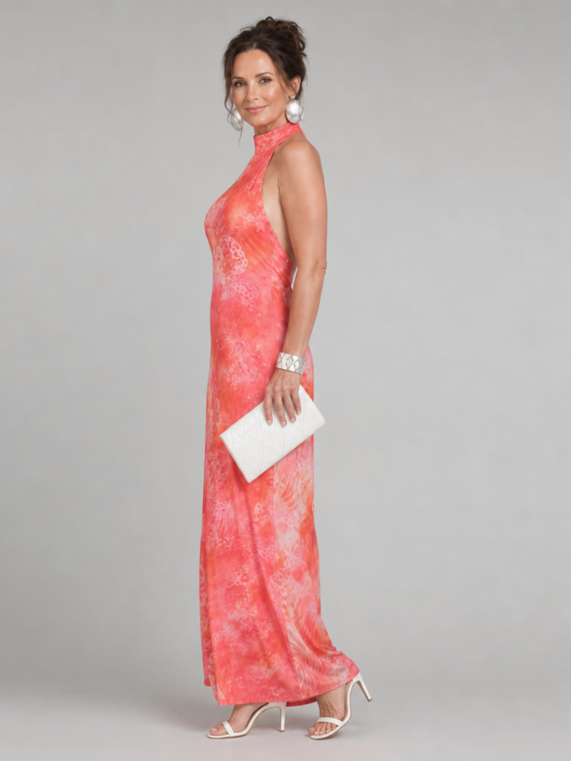 Catherine | Robe Maxi à Imprimé et Col Halter