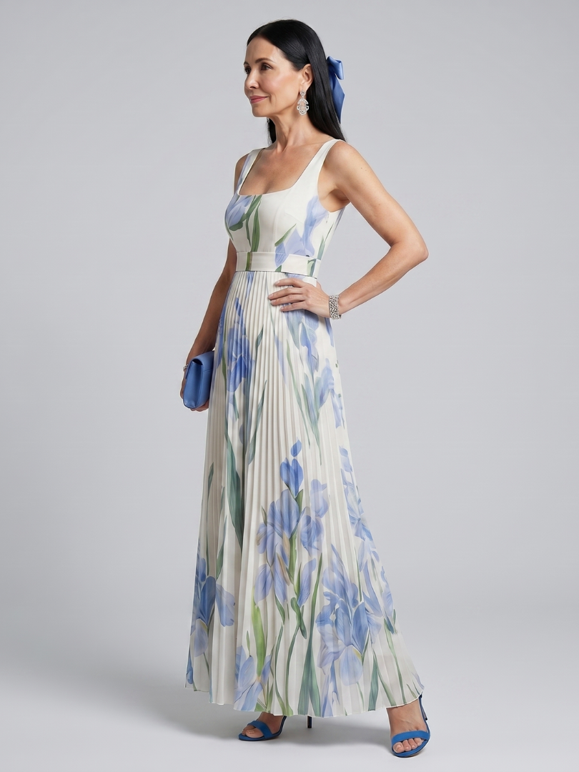 Brigitte | Robe midi sans manches à encolure carrée et imprimé floral