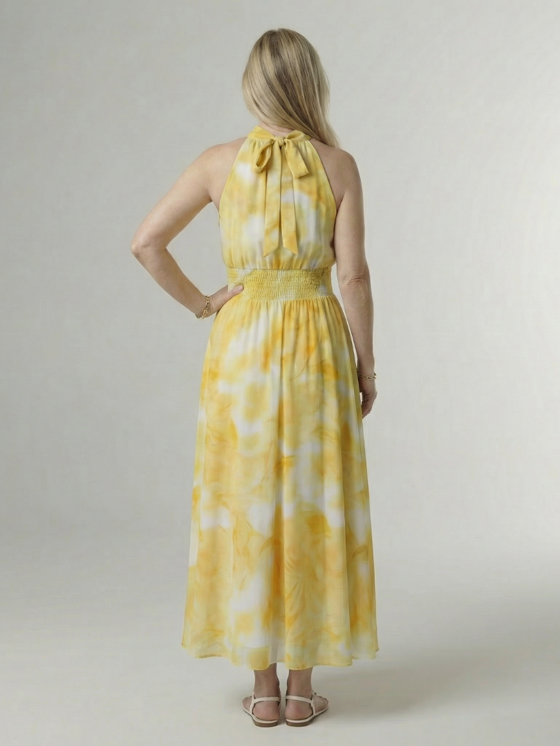 Sylvie | Robe Midi à Encolure Halter Rassemblée