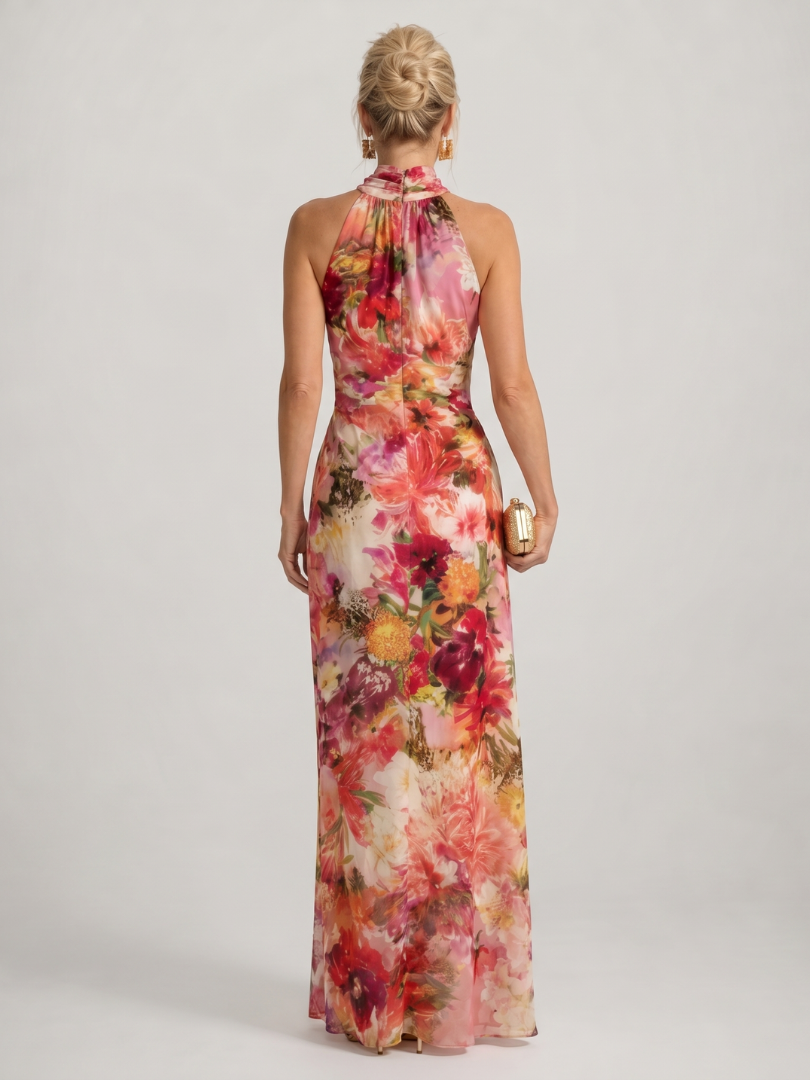 Nathalie | Robe Maxi Imprimé Floral à Col Halter