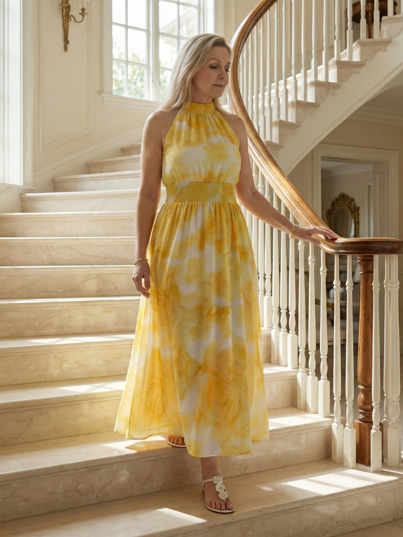 Sylvie | Robe Midi à Encolure Halter Rassemblée