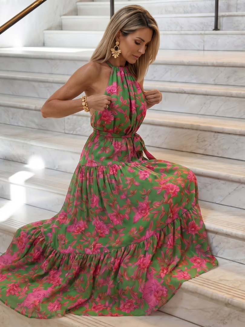 Josiane | Robe Midi Drapée à Col Halter