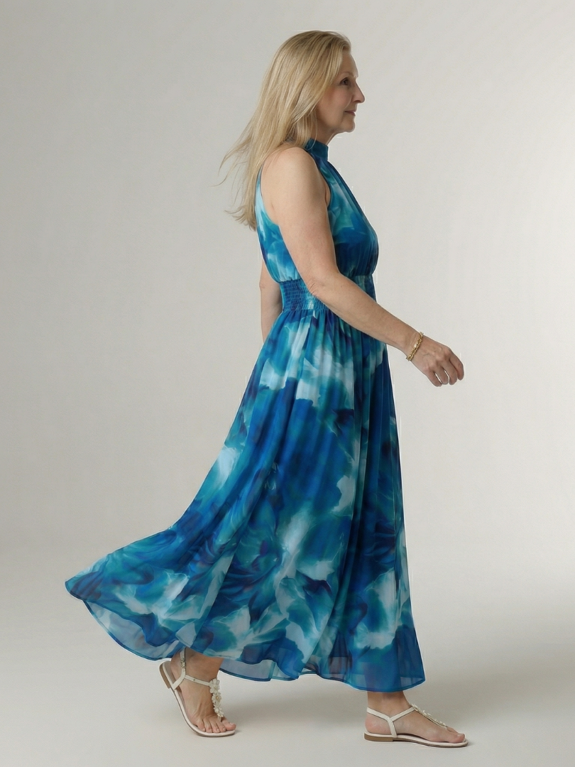 Sylvie | Robe Midi à Encolure Halter Rassemblée
