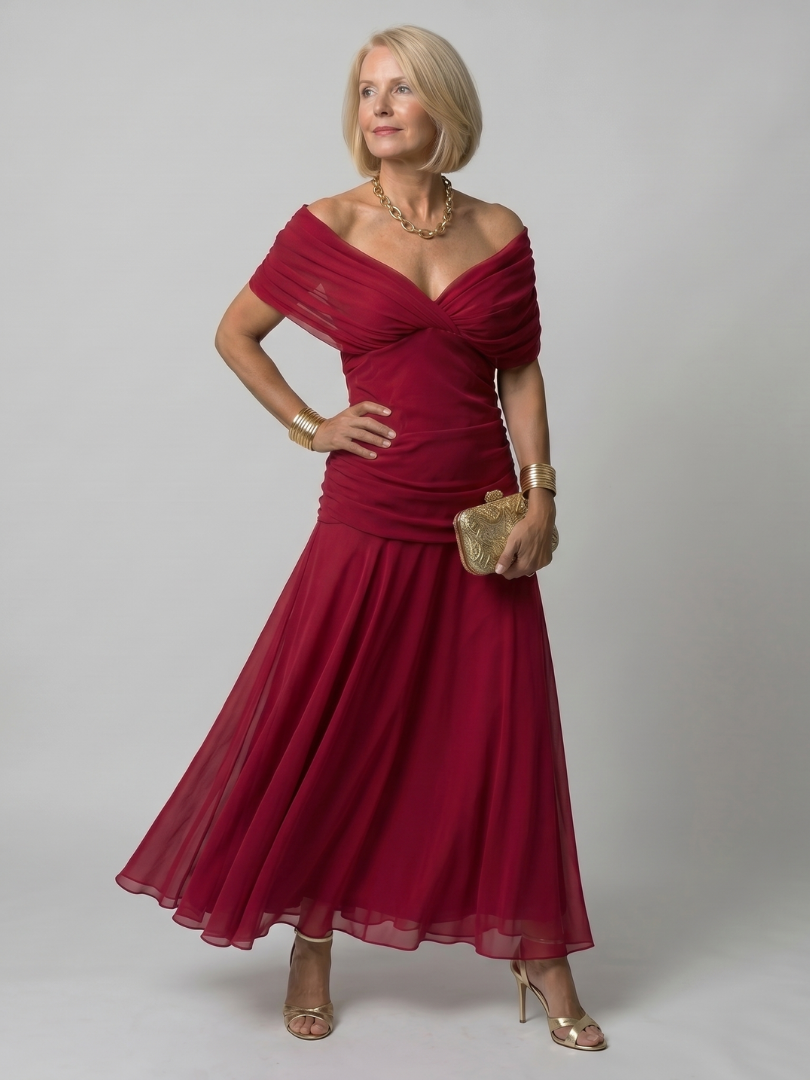 Lucienne | Robe Midi Décontractée à Épaules Dénudées
