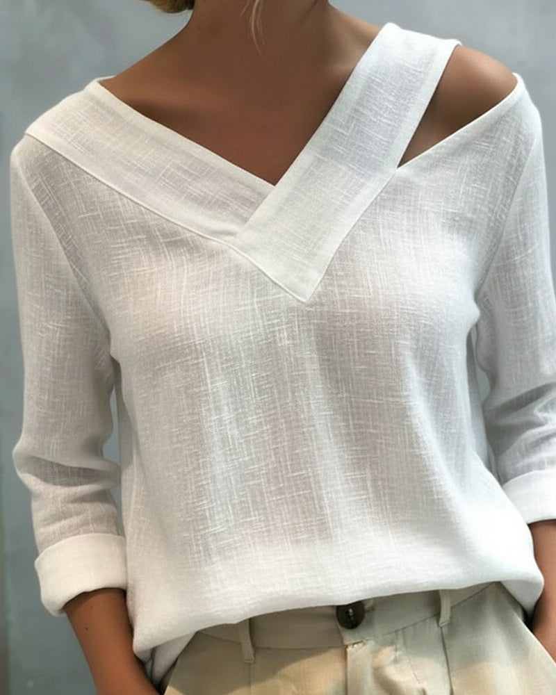 Haut Élégant Col V Décolleté Bretelle Tombante
