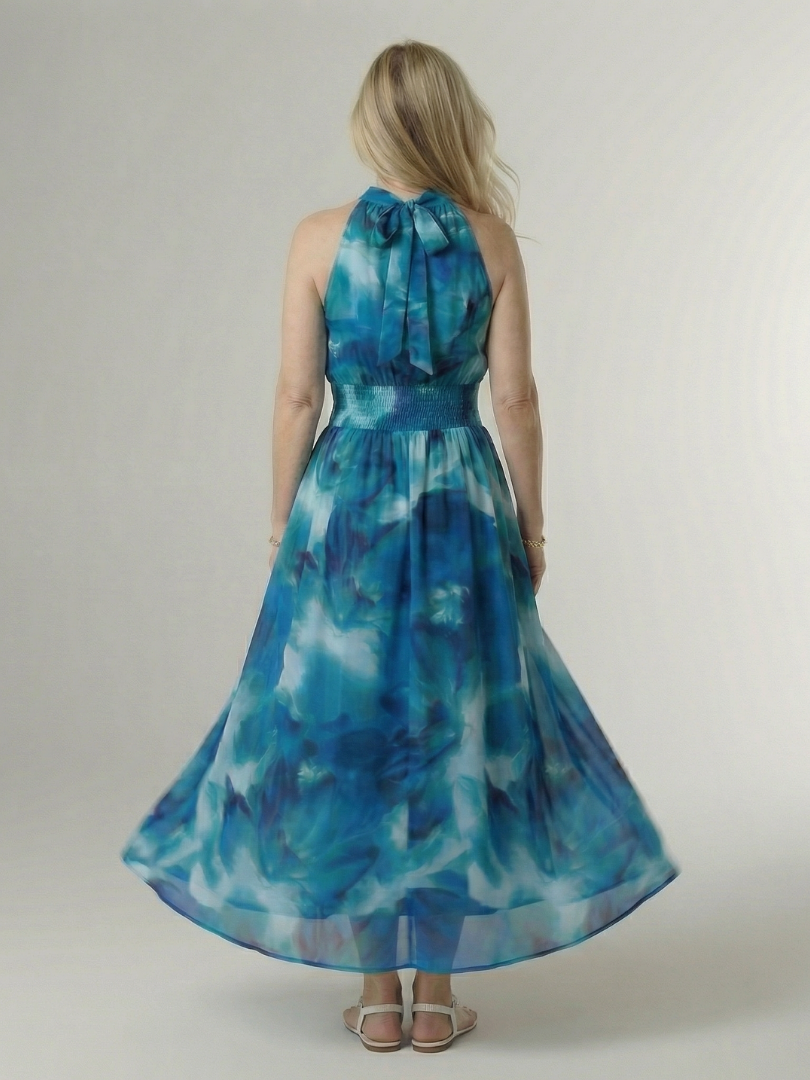 Sylvie | Robe Midi à Encolure Halter Rassemblée