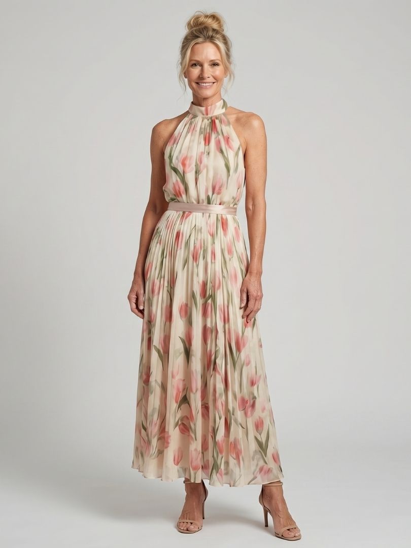 Nicole | Robe Midi Fleurie à Col Halter