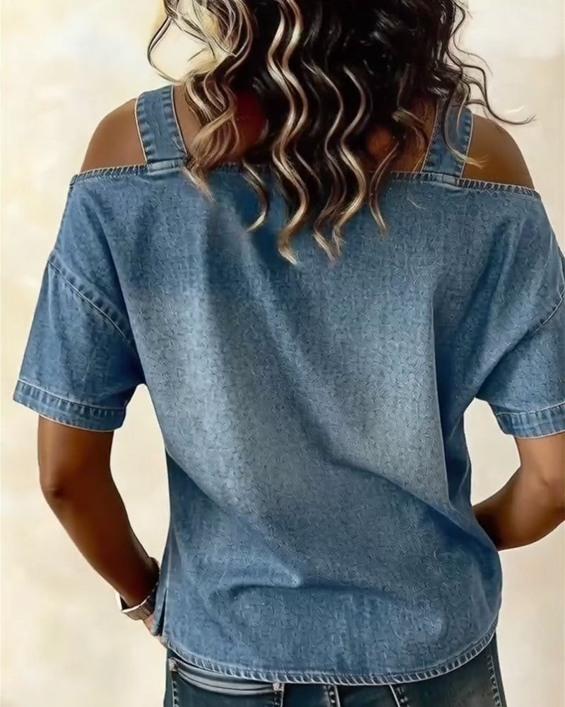 Chemisier Off-Shoulder Avec Bretelle Denim