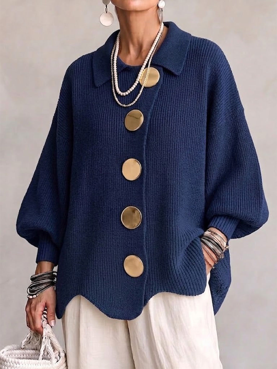 Odile | Cardigan Surdimensionné à Col avec Gros Boutons Métalliques