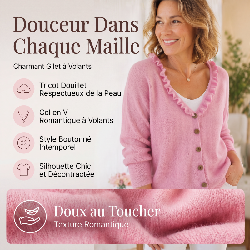 Margaux | Cardigan en maille à col volanté pour femme