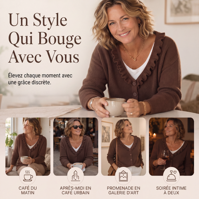Margaux | Cardigan en maille à col volanté pour femme