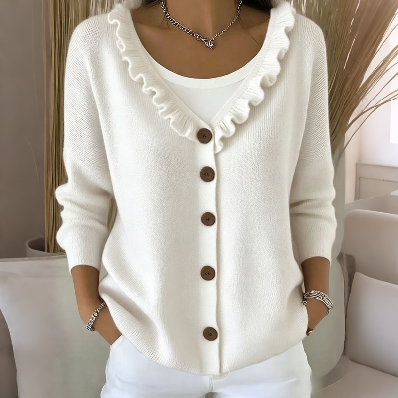 Margaux | Cardigan en maille à col volanté pour femme