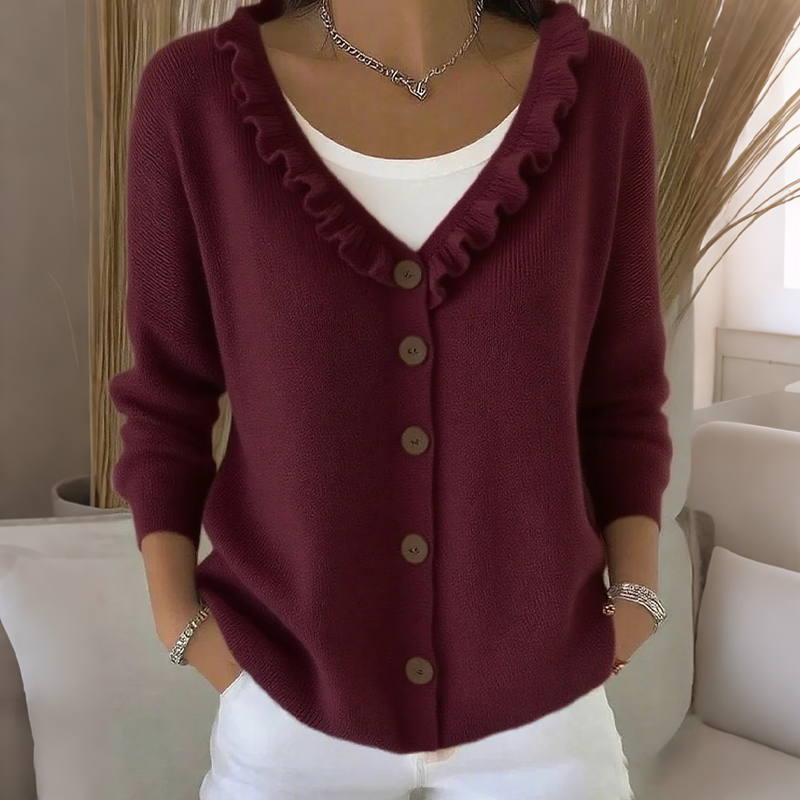 Margaux | Cardigan en maille à col volanté pour femme