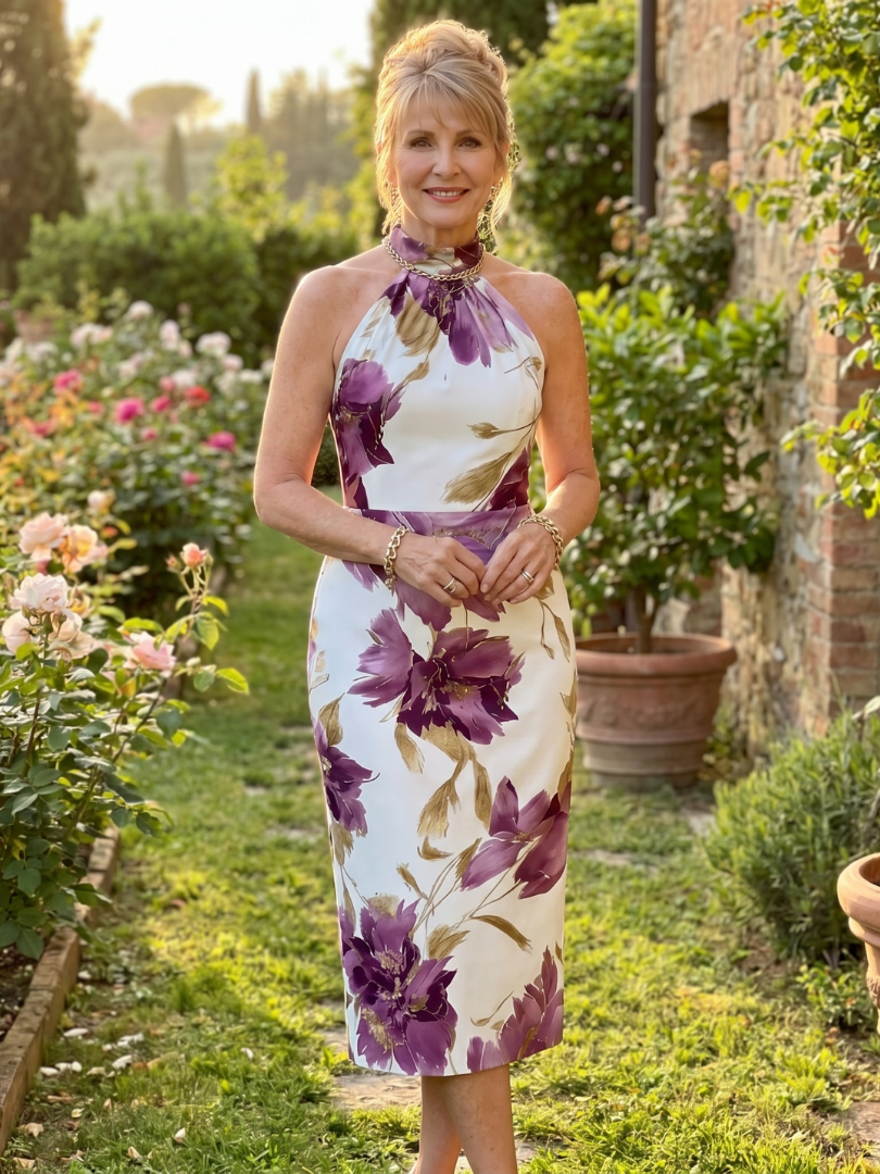 Isabelle | Robe Midi Imprimée Florale à Encolure Halter