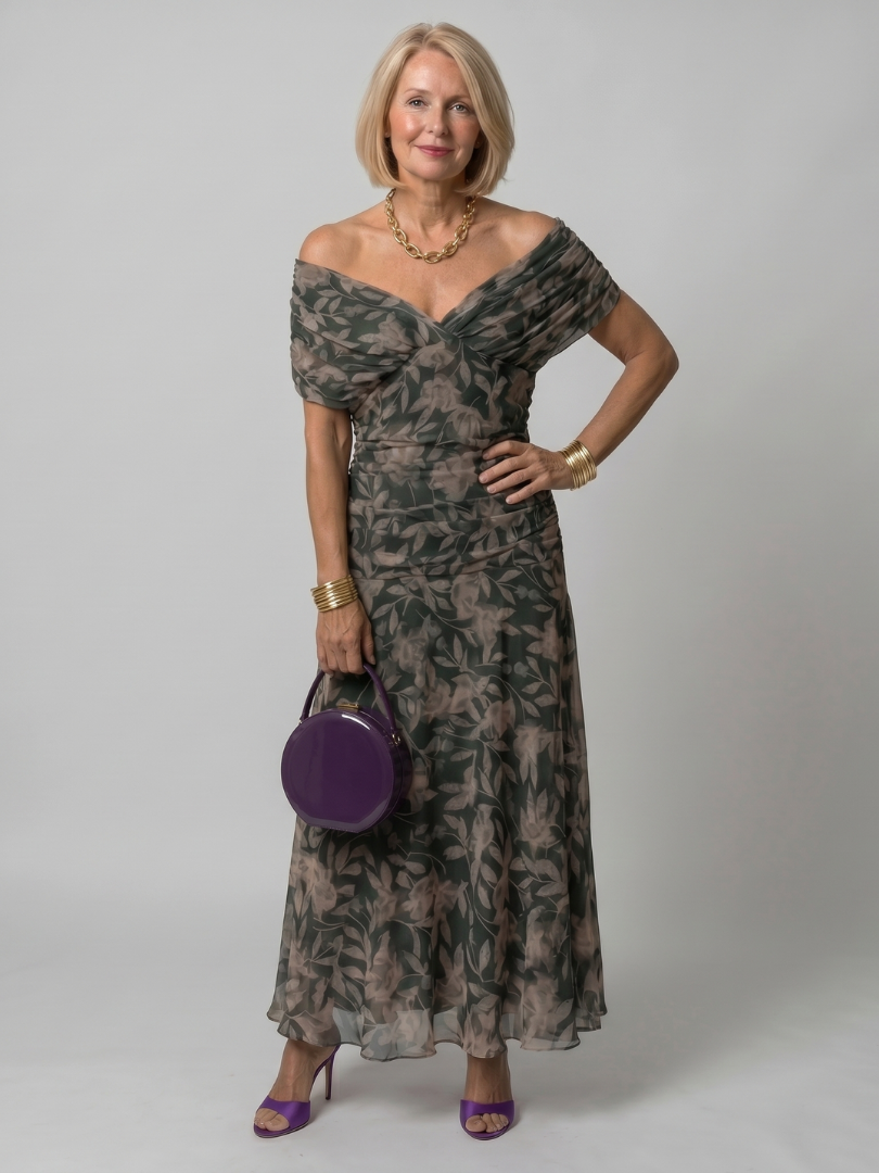 Lucienne | Robe Midi Décontractée à Épaules Dénudées