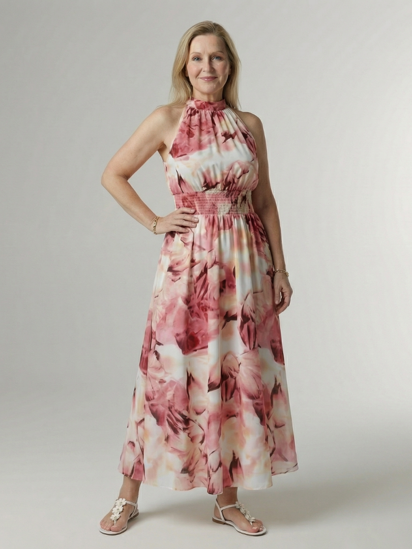 Sylvie | Robe Midi à Encolure Halter Rassemblée
