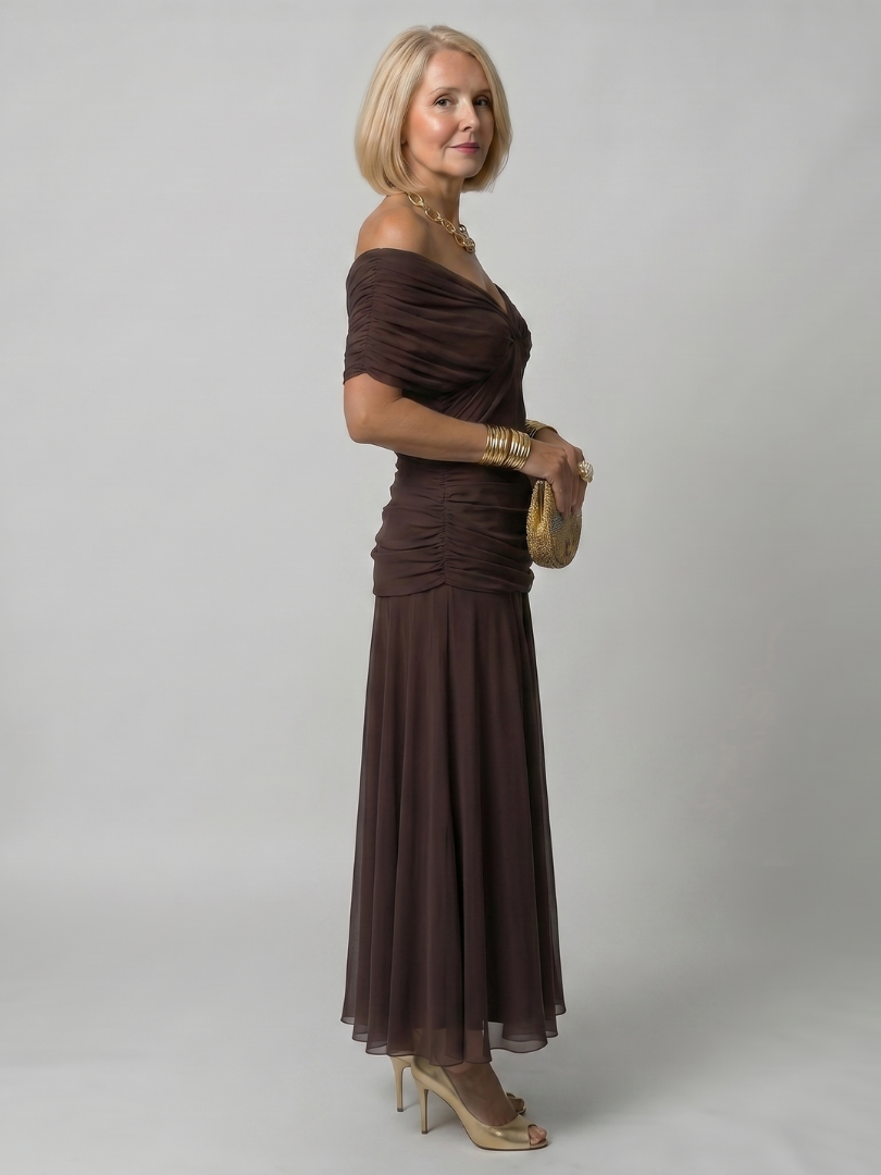 Lucienne | Robe Midi Décontractée à Épaules Dénudées