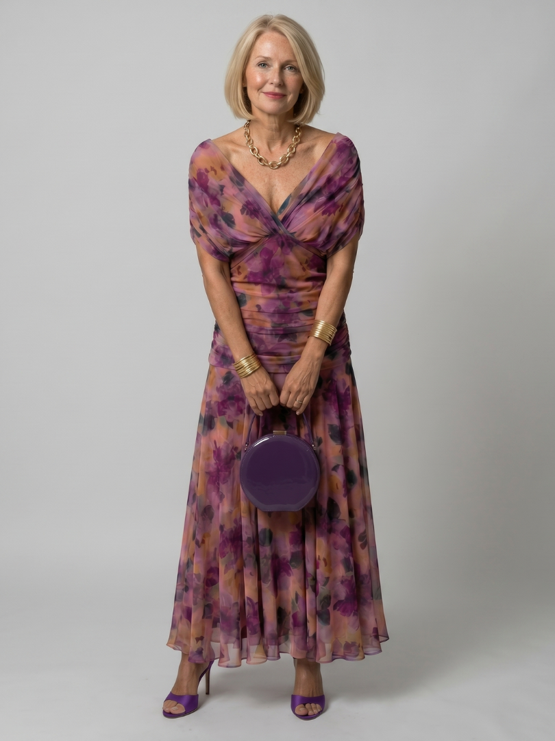 Lucienne | Robe Midi Décontractée à Épaules Dénudées