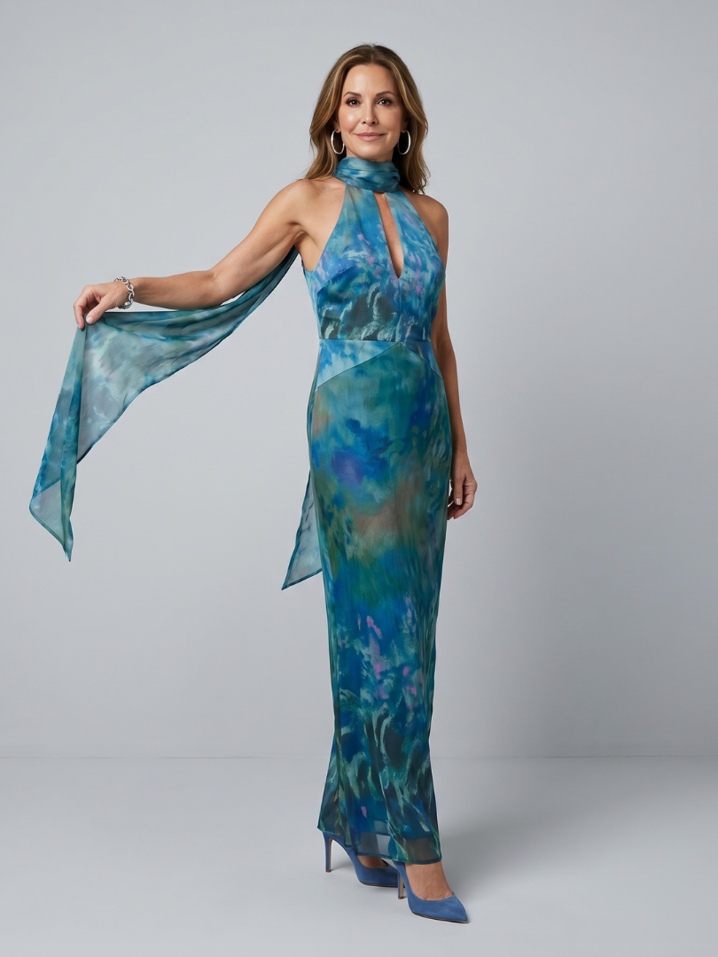 Marie | Robe Maxi Sans Manches à Col Halter avec Découpe
