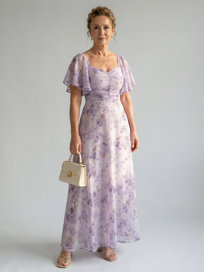 Martine | Robe Midi à Manches Volantes
