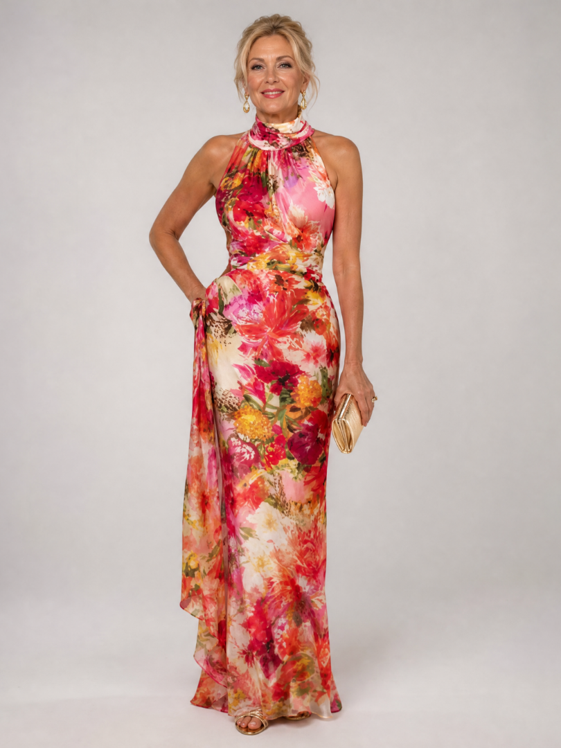 Nathalie | Robe Maxi Imprimé Floral à Col Halter