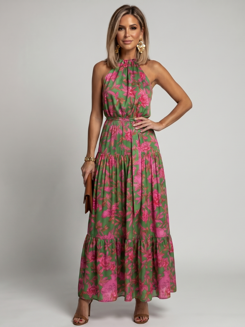 Josiane | Robe Midi Drapée à Col Halter