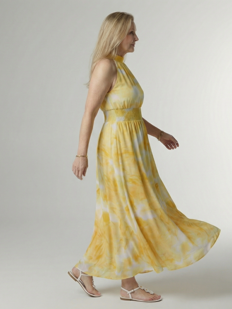 Sylvie | Robe Midi à Encolure Halter Rassemblée