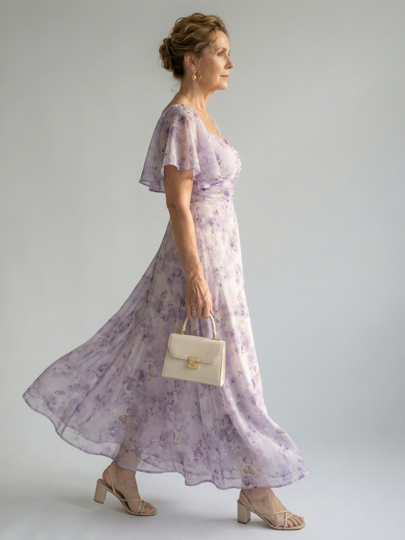 Martine | Robe Midi à Manches Volantes