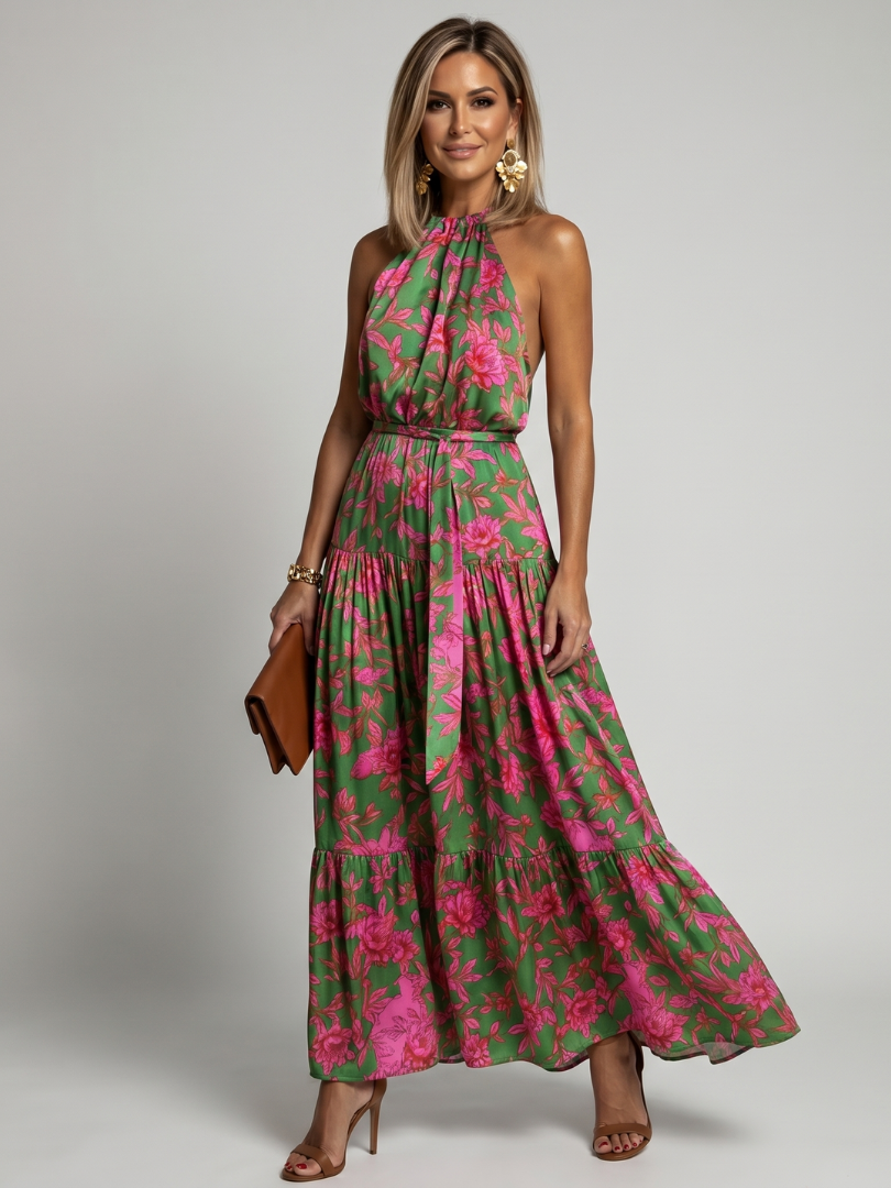 Josiane | Robe Midi Drapée à Col Halter