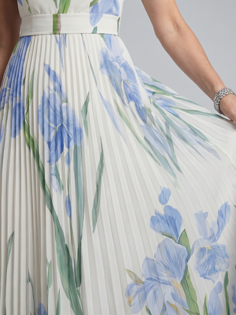 Brigitte | Robe midi sans manches à encolure carrée et imprimé floral