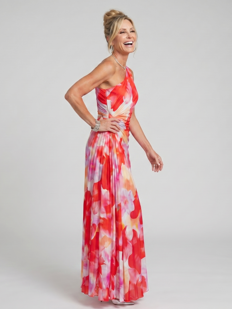 Jacqueline | Robe Midi à Buste Plissé à Une Épaule