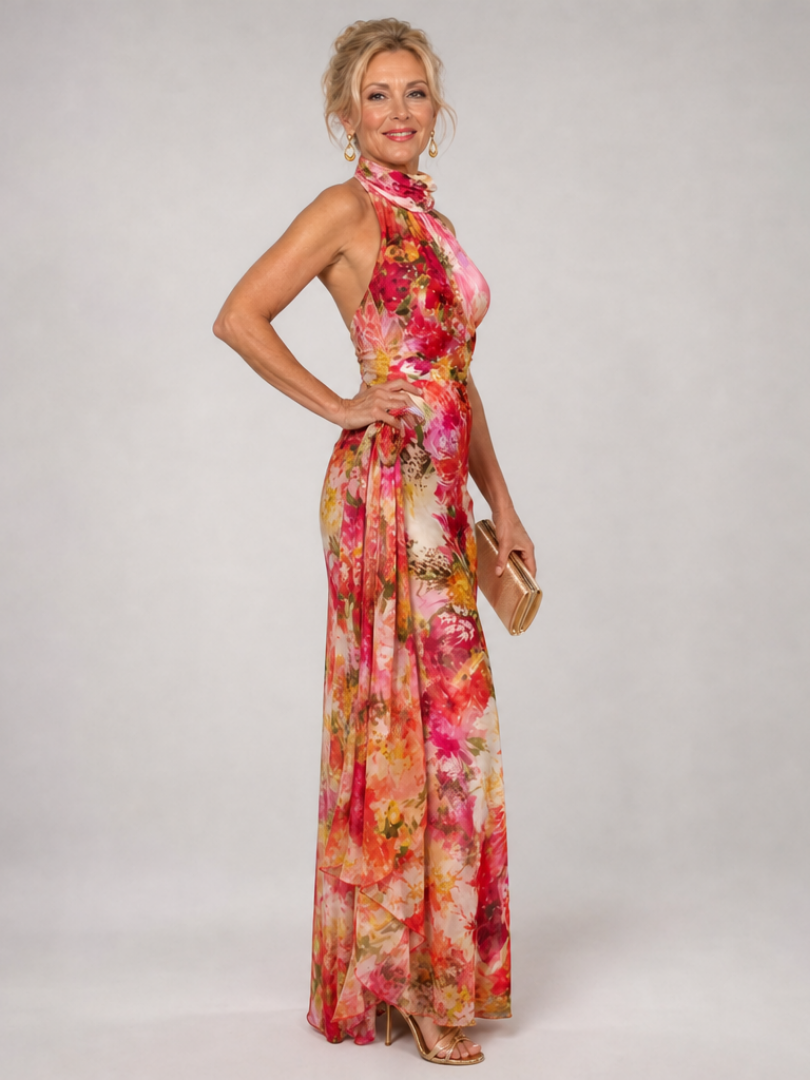 Nathalie | Robe Maxi Imprimé Floral à Col Halter