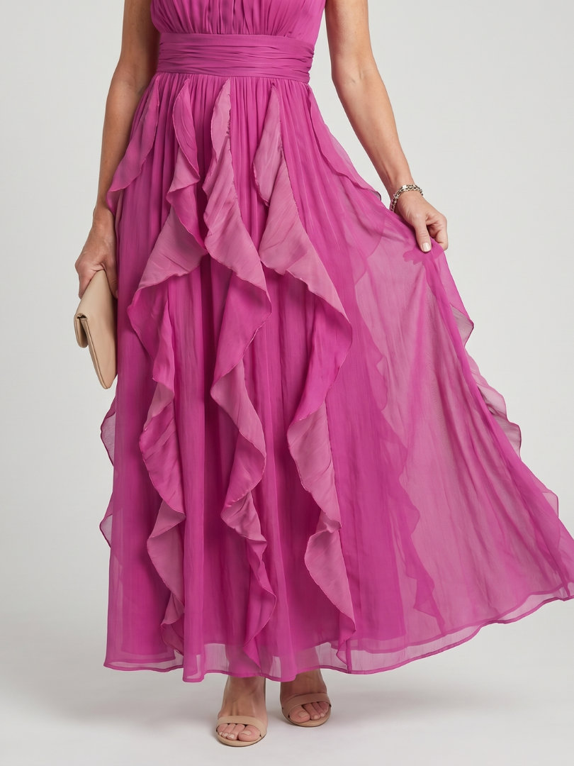 Anne | Robe Maxi à Encolure Haute avec Volants Superposés