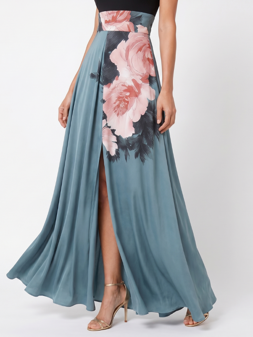 Danielle | Robe Maxi à Bustier et Jupe Fleurie