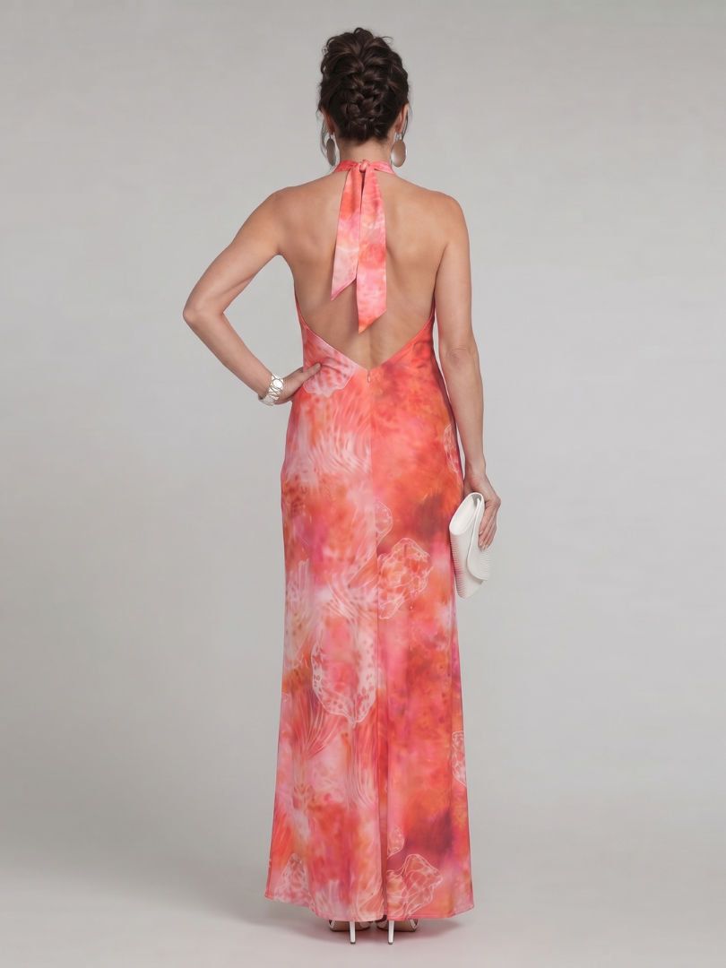 Catherine | Robe Maxi à Imprimé et Col Halter
