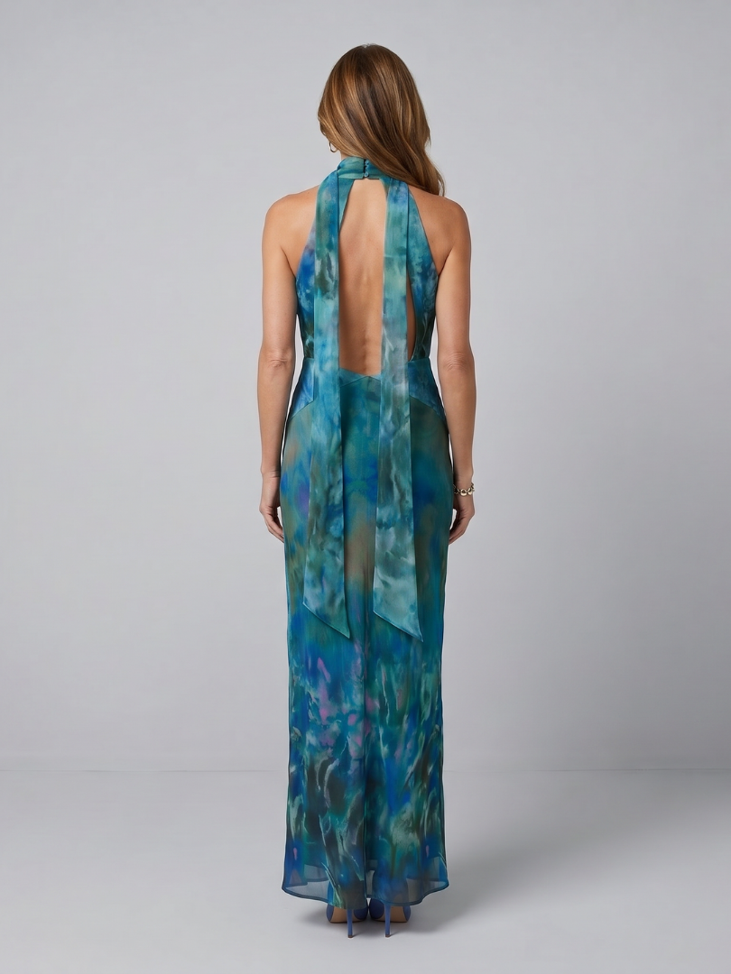 Marie | Robe Maxi Sans Manches à Col Halter avec Découpe