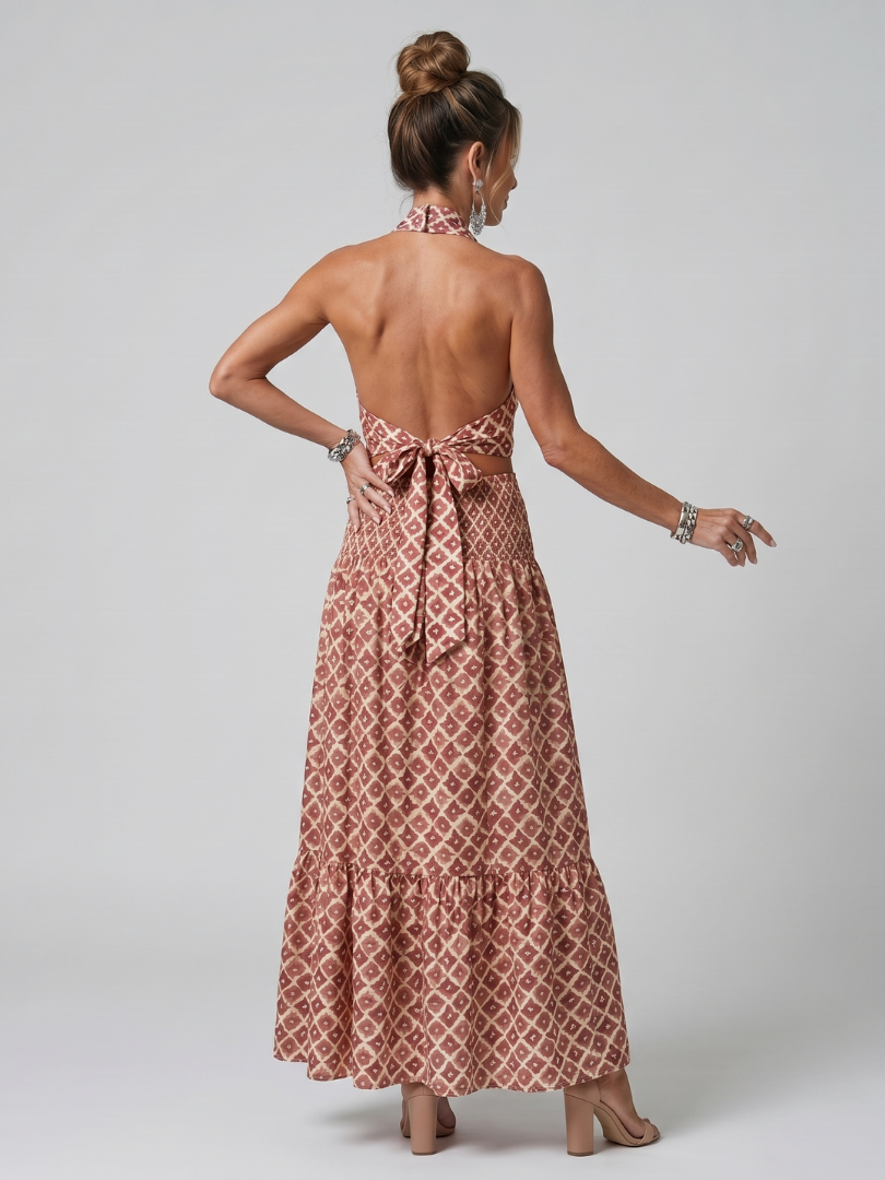 Véronique | Robe midi à imprimé géométrique et col croisé