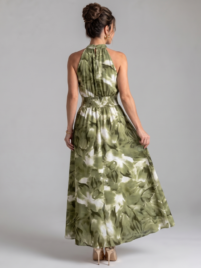 Colette | Robe Midi à Taille Froncée Imprimé Abstrait