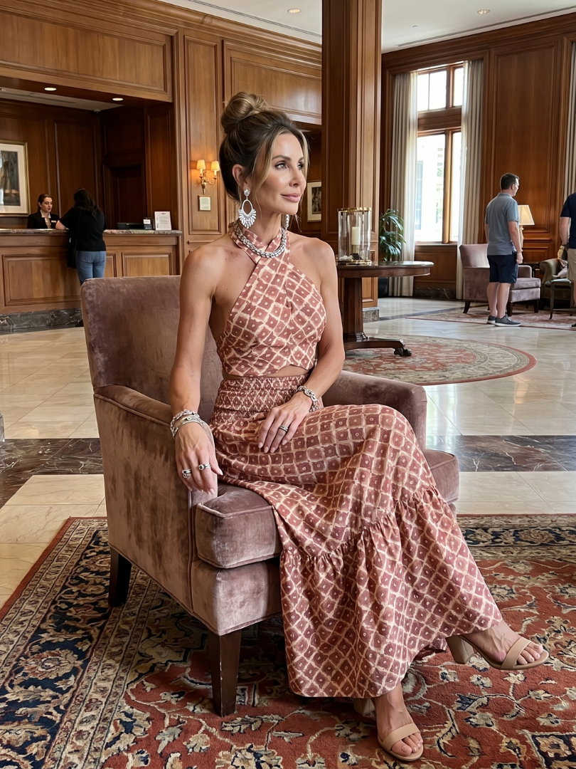 Véronique | Robe midi à imprimé géométrique et col croisé