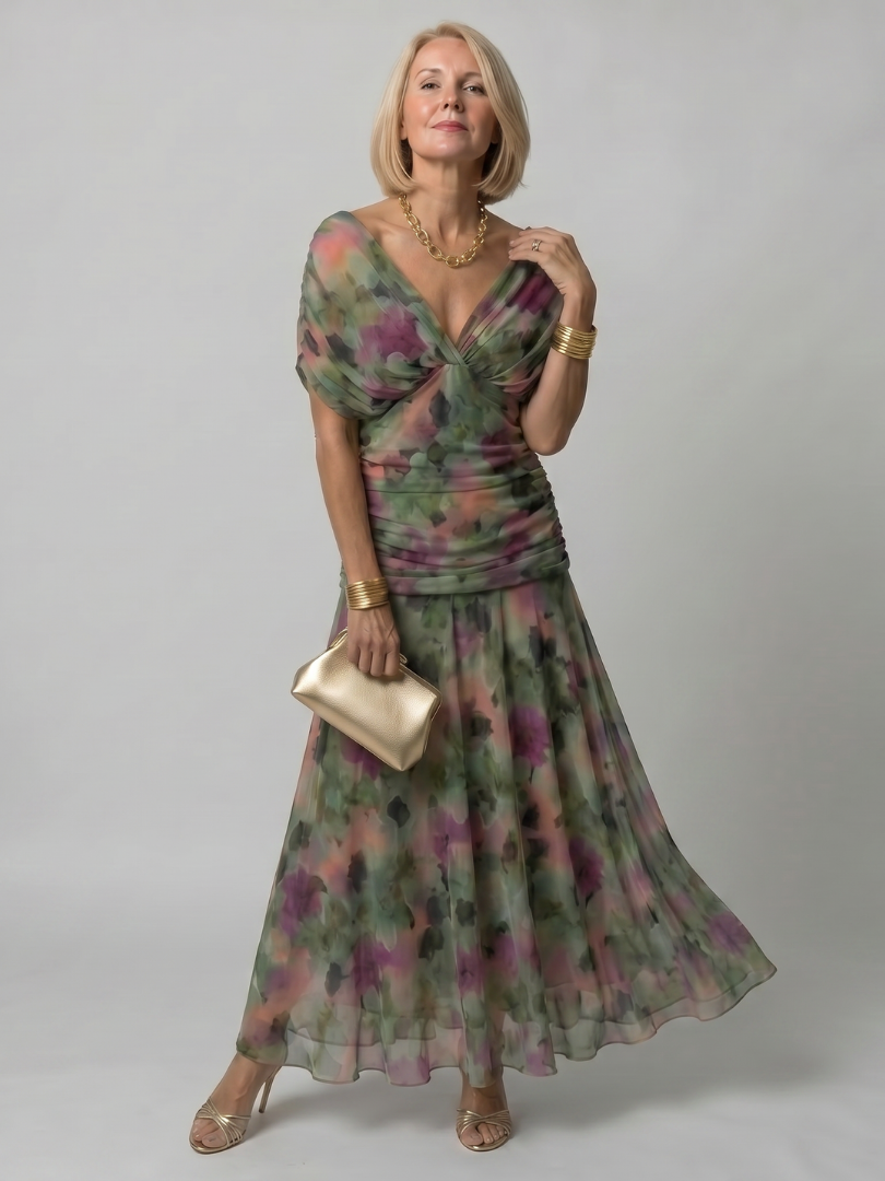 Lucienne | Robe Midi Décontractée à Épaules Dénudées
