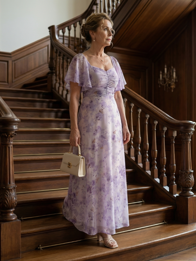 Martine | Robe Midi à Manches Volantes